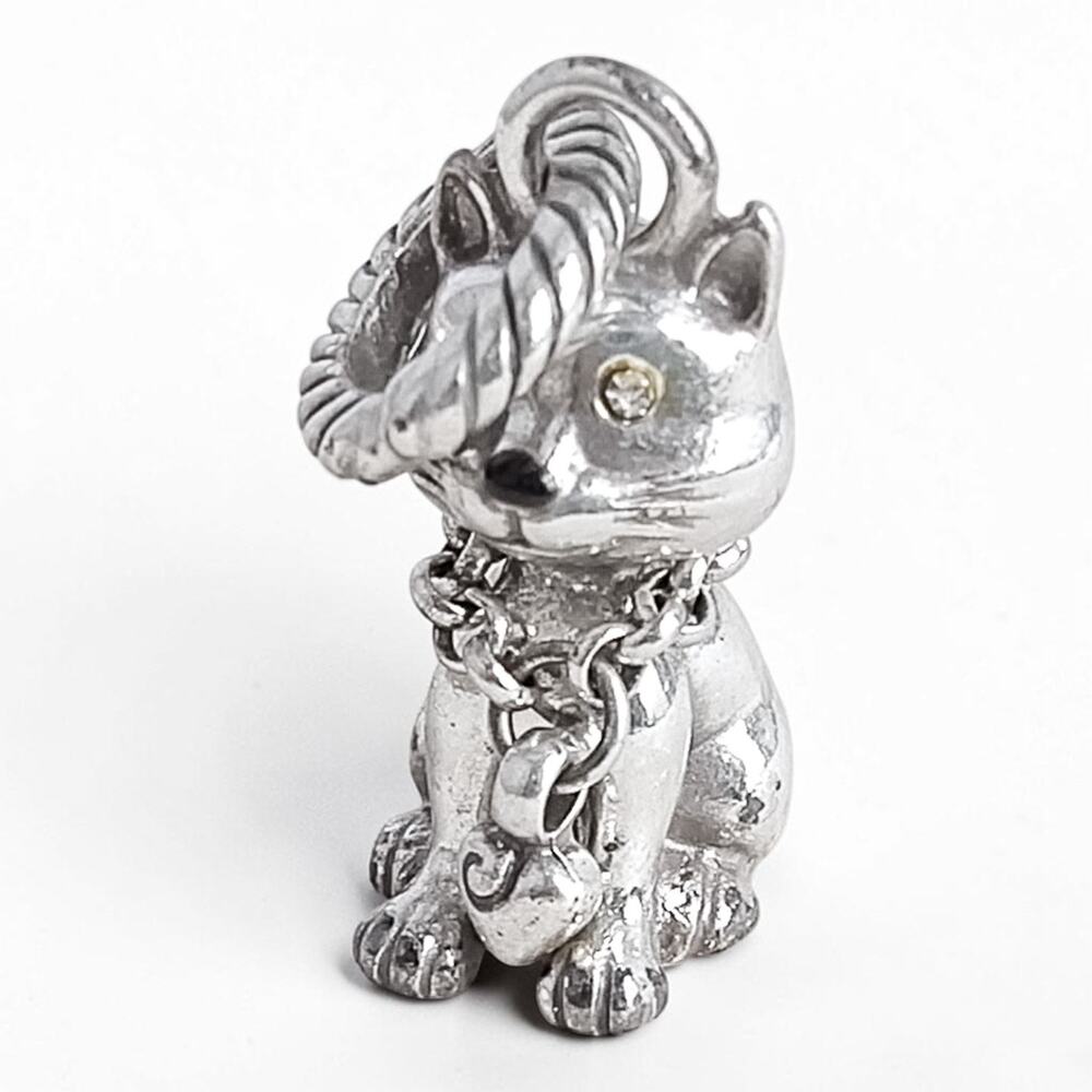 Brighton Kitty Cat Charm 3D Silver Plated Crystal Eyes Heart Collar J92062 - Picture 2 of 4